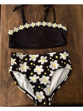 Never Worn Cat & Jack Black Floral Two-Piece Swim Set